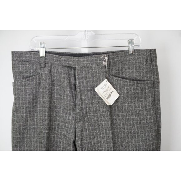 Zanella Benny Heavy Flannel Gray Plaid 100% Wool Dress Pants Sz 54 NEW